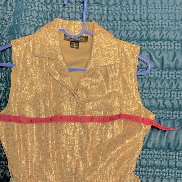 Duro Olowu Gold and Seafoam Green Sparkling Belted Sleeveless Dress Size-2 - Picture 7 of 10